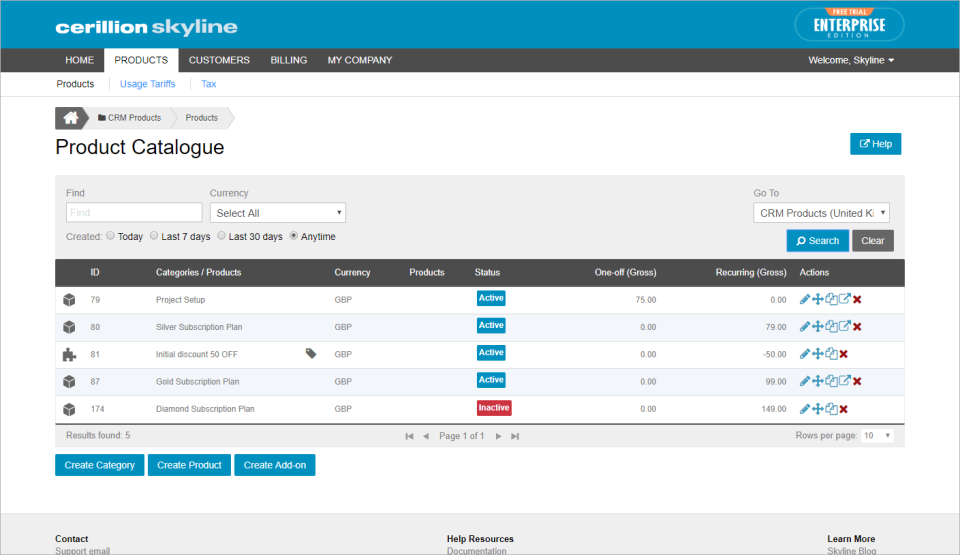 screenshot of Cerillion Skyline